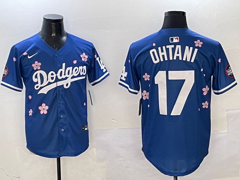 Men Los Angeles Dodgers #17 Ohtani Blue Sakura Edition 2025 Nike MLB Jersey style 9